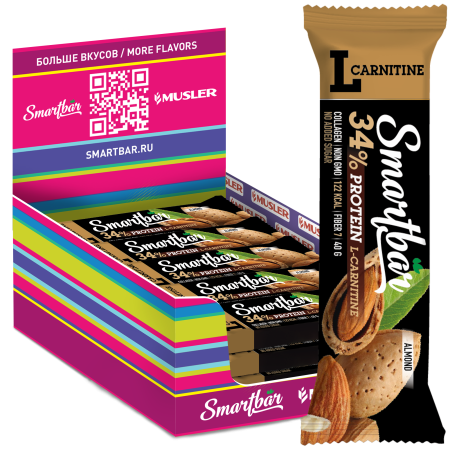 Батончик протеиновый Smartbar Protein L-carnitine "Миндаль" с L-карнитином, 25 шт. х 40 г.